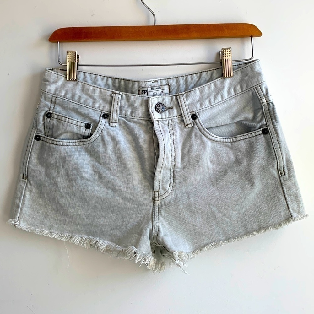 Free People light blue raw hem denim high rise shorts, size 26